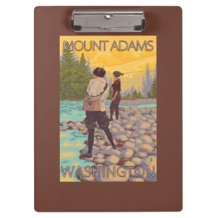 Frauen fliegen Fischen - Berg Adams, Washington Klemmbrett