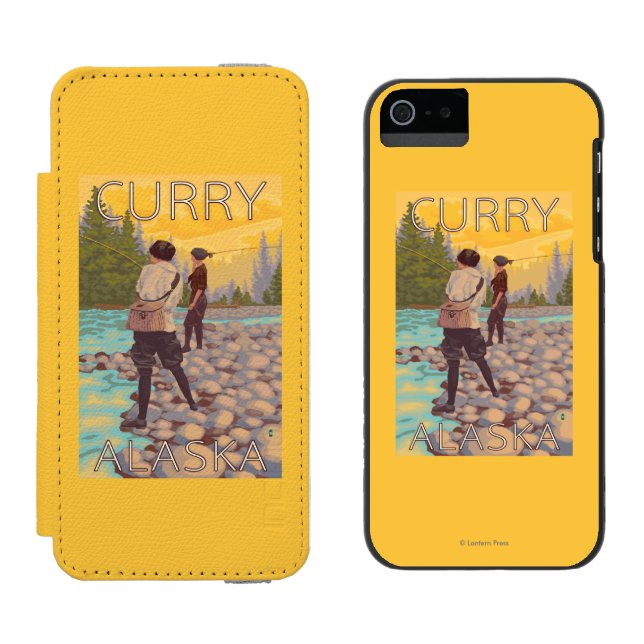 Frauen fliegen Fischen - Curry, Alaska Incipio iPhone Geldbeutel-Hülle (Seite an Seite)