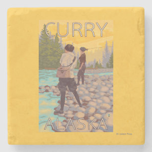 Frauen fliegen Fischen - Curry, Alaska Steinuntersetzer
