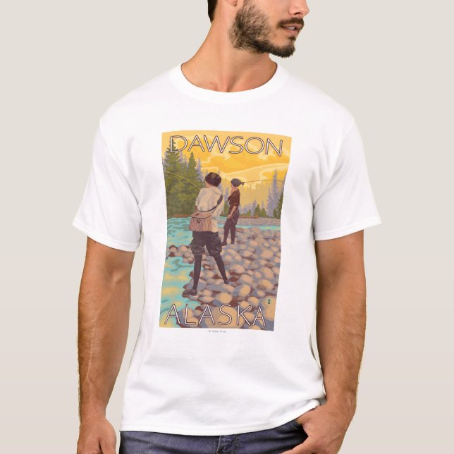 Frauen fliegen Fischen - Dawson, Alaska T-Shirt (Vorderseite)