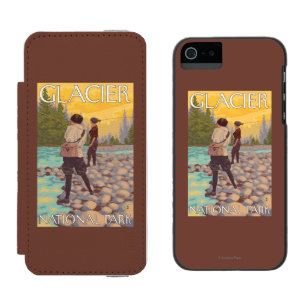 Frauen fliegen Fischen - Glacier Nationalpark, Incipio Watson™ iPhone 5 Geldbörsen Hülle