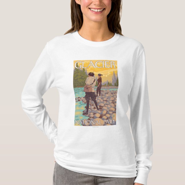 Frauen fliegen Fischen - Glacier Nationalpark, T-Shirt (Vorderseite)