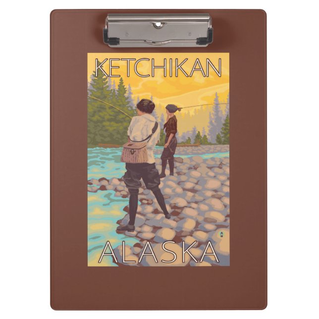 Frauen fliegen Fischen - Ketchikan, Alaska Klemmbrett (Vorderseite)