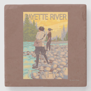 Frauen fliegen Fischen - Payette Fluss, Idaho Steinuntersetzer