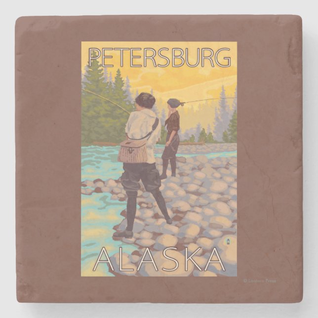 Frauen fliegen Fischen - Petersburg, Alaska Steinuntersetzer (Vorderseite)