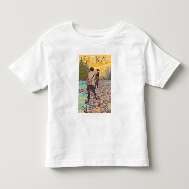 Frauen fliegen Fischen - Sitka, Alaska Kleinkind T-shirt (Vorderseite)