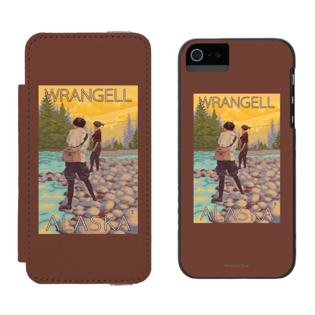 Frauen fliegen Fischen - Wrangell, Alaska Incipio iPhone Geldbeutel-Hülle (Seite an Seite)
