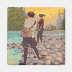 Frauen fliegen Fischen - Yellowstone Nationalpark Magnet