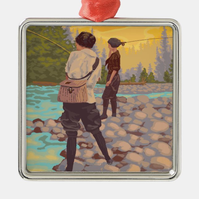 Frauen fliegen Fischen - Yellowstone Nationalpark Silbernes Ornament (Vorne)