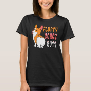 Frauen Fluffiger Corgi Hintern Hund T-Shirt