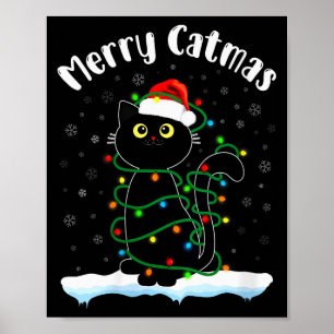Frauen Frohe Catmas Katze mit Weihnachtsmannmütze Poster