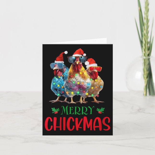 Frauen frohe Chickmas Ornament Lights Hühnerfarm Karte (Vorderseite)