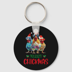 Frauen frohe Chickmas Ornament Lights Hühnerfarm Schlüsselanhänger