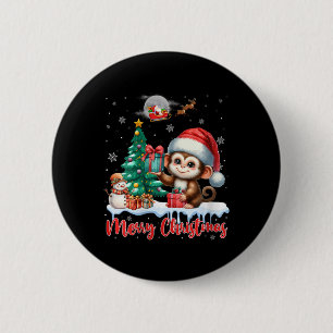 Frauen Frohe Weihnachten Niedlichen Affen Weihnach Button