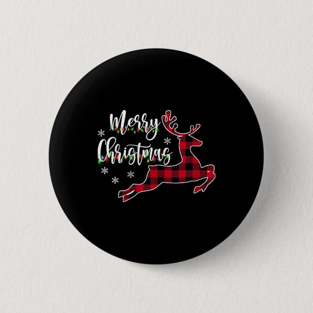 Frauen Frohe Weihnachts Reindeer Buffalo Kariert R Button (Vorderseite)