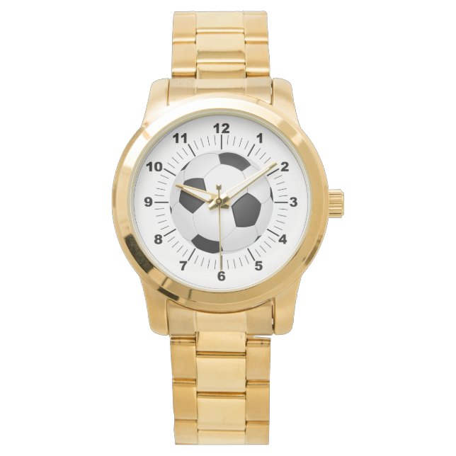 Frauen Fußball-Ball Oversized Gold Bracelet Watch Armbanduhr (Vorderseite)