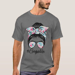 Frauen Gaga Life Messy Hair Bun Floral Frauen Moth T-Shirt
