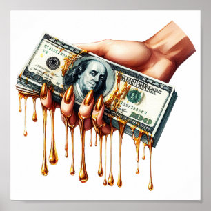 Frauen geben 100-Dollar-Schein liquides Gold tropf Poster