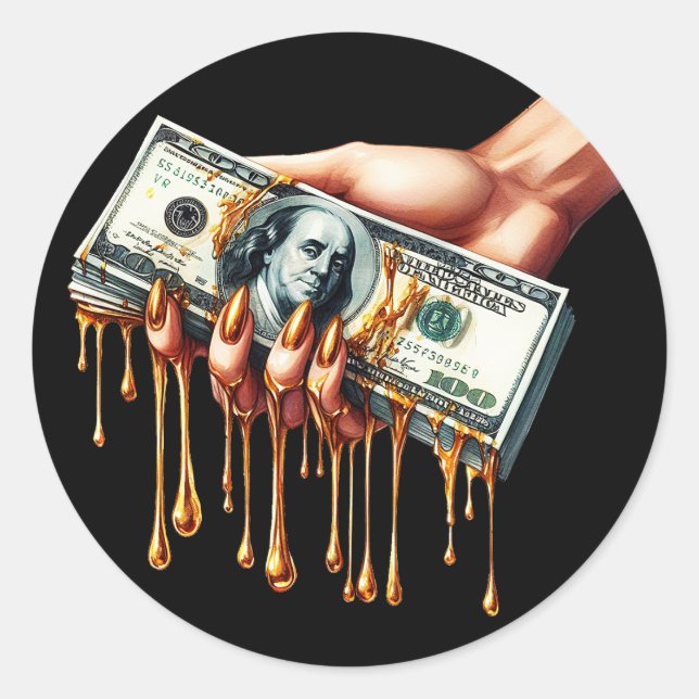Frauen geben 100-Dollar-Schein liquides Gold tropf Runder Aufkleber (Vorderseite)