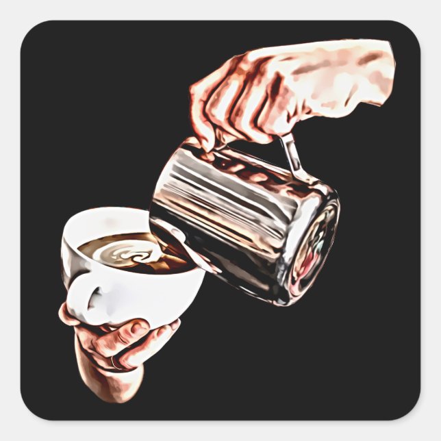 Frauen geben Kaffeemaschine, digitale Kunstmalerei Quadratischer Aufkleber (Vorderseite)