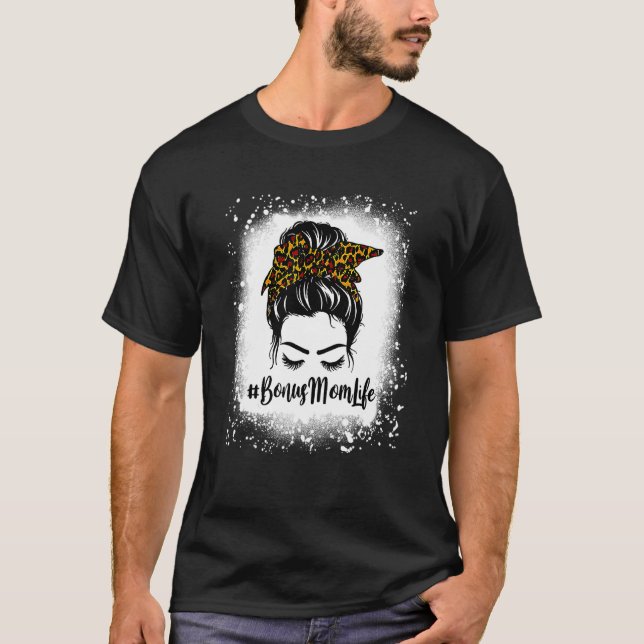 Frauen geblasen Bonus Mama Leopard Messy Bun W T-Shirt (Vorderseite)