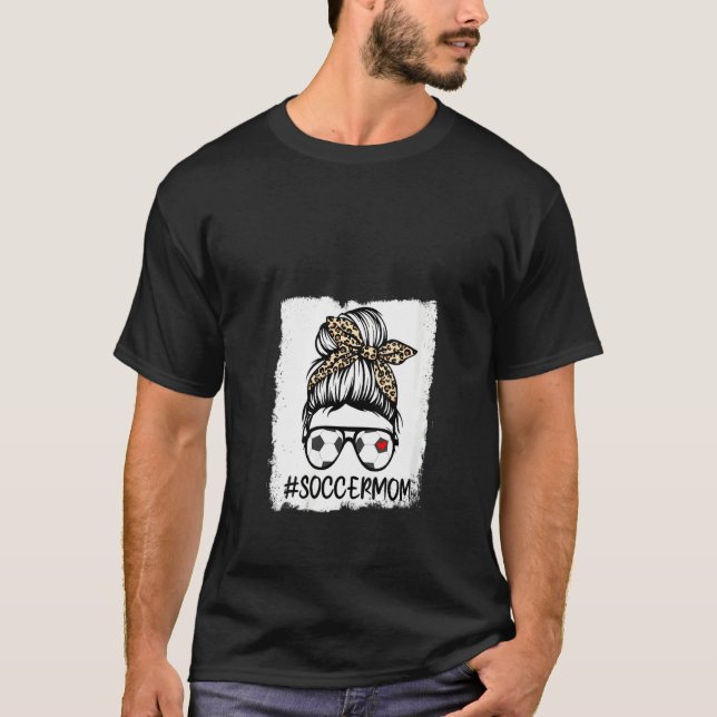 Frauen gebleicht Fußball Mama Leopard Bow Messing T-Shirt (Vorderseite)