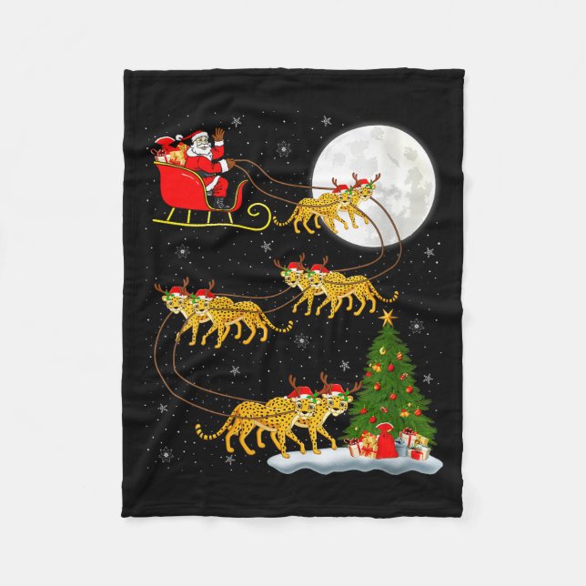 Frauen Gepard Weihnachtsmann Schlitten Fliegend Lu Fleecedecke (Vorderseite)