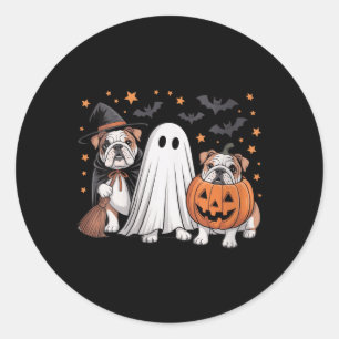 Frauen Ghost Witch Kürbis English Bulldog Hund Runder Aufkleber