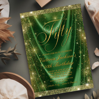 Frauen Glam Smarald Green Gold 50. Geburtstag Einladung