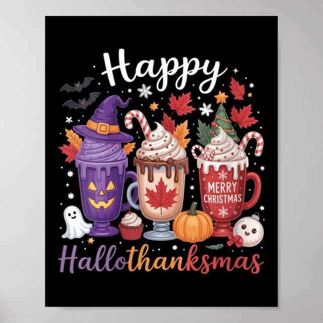 Frauen glücklich Hallothanksmas Kaffee Lover Hallo Poster (Vorne)