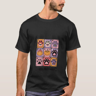 Frauen glücklich Halloween Paw Print Pumpkin Ghost T-Shirt