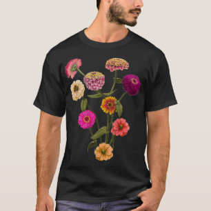 Frauen glücklich Zinnia-Wildblumen Handgemalt Styl T-Shirt