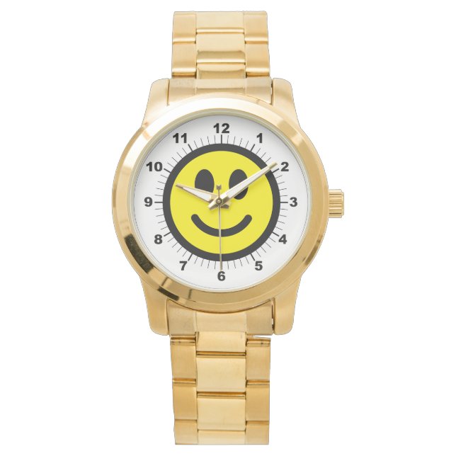 Frauen glückliche Gesicht Oversized Gold Bracelet  Armbanduhr (Vorderseite)