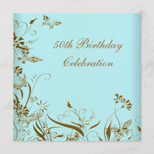 Frauen Gold Aquamarin Butterfly Elegant 50. Geburt Einladung