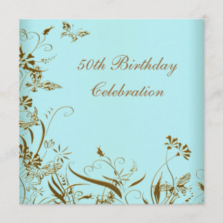 Frauen Gold Aquamarin Butterfly Elegant 50. Geburt Einladung