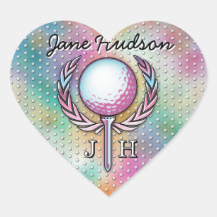 Frauen Golfer Custom Monogram Design Herz-Aufkleber