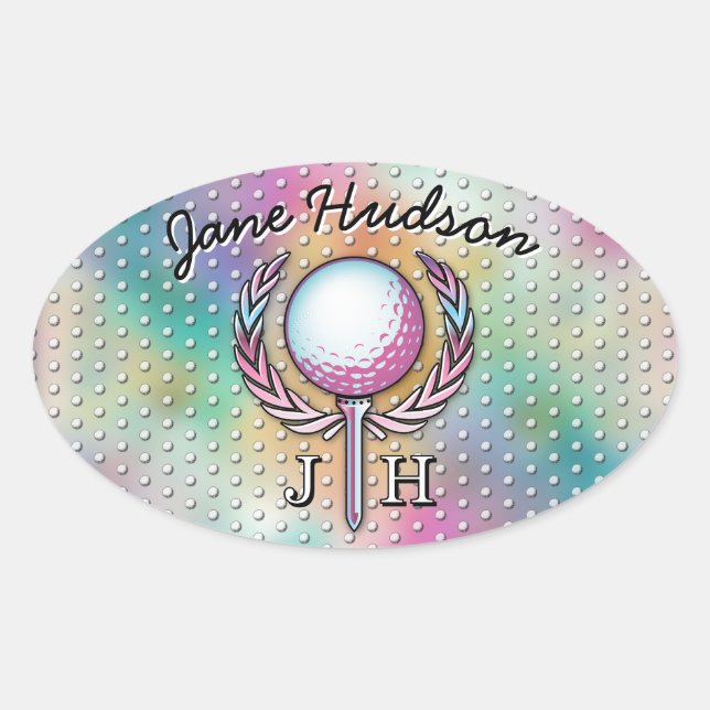 Frauen Golfer Custom Monogram Design Ovaler Aufkleber (Vorderseite)