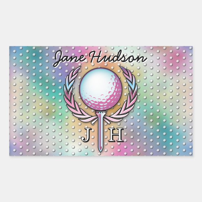 Frauen Golfer Custom Monogram Design Rechteckiger Aufkleber (Vorderseite)