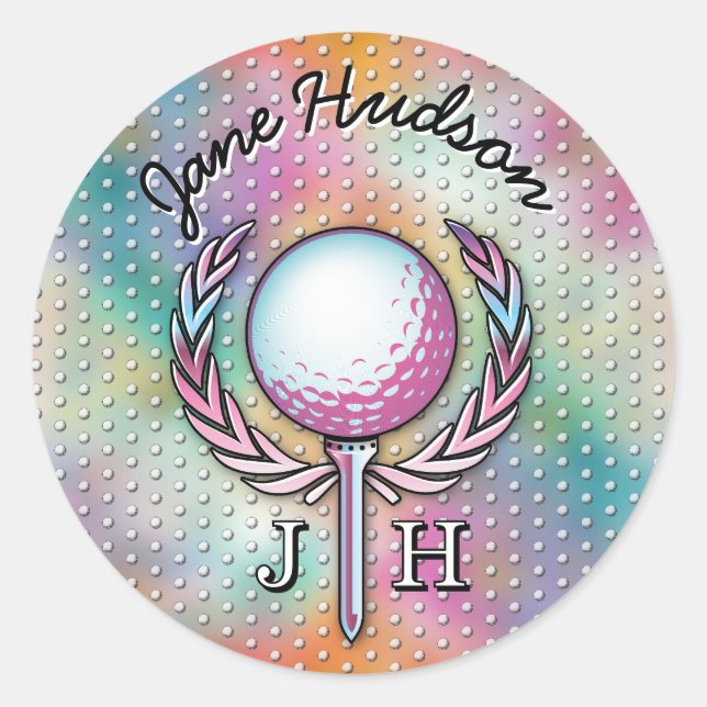 Frauen Golfer Custom Monogram Design Runder Aufkleber (Vorderseite)