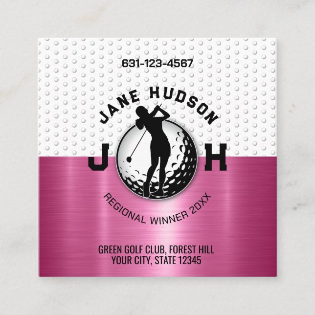 Frauen Golfer Monogram Design Quadratische Visitenkarte (Vorderseite)
