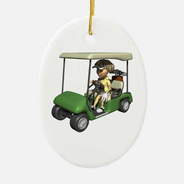 Frauen-Golfspieler-Wagen Keramikornament (Vorne)