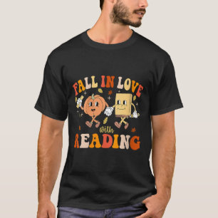 Frauen Groovy Fall In Liebe Mit Lesen Thanksgivi T-Shirt