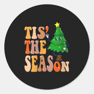 Frauen Groovy Tis The Season Weihnachten Hippie Ki Runder Aufkleber