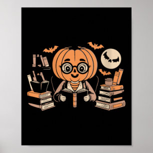 Frauen Gruseliger Mond Kürbis Bibliothekarin Lesem Poster