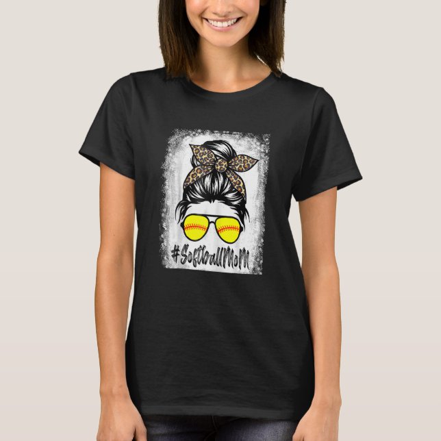 Frauen haben Softball-Mama mit Leopard geblasen un T-Shirt (Vorderseite)