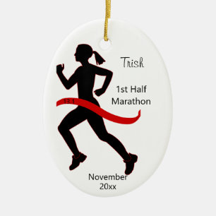 Frauen-Halbmarathon-Läufer-Verzierung im Rot Keramik Ornament