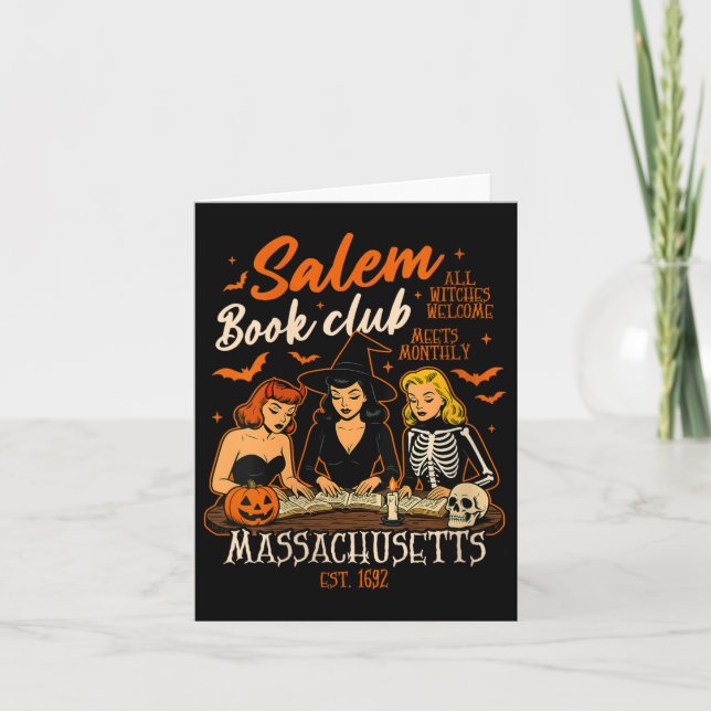 Frauen Halloween Book Reading Hexe Salem Book Clu Karte (Vorderseite)