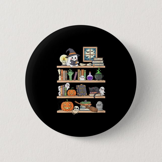 Frauen Halloween-Bücher Geist  Button (Vorderseite)