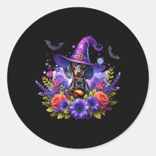 Frauen Halloween Gruselige Hexen Dachshund Hund Sc Runder Aufkleber