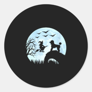 Frauen Halloween Hexe Pudel Runder Aufkleber